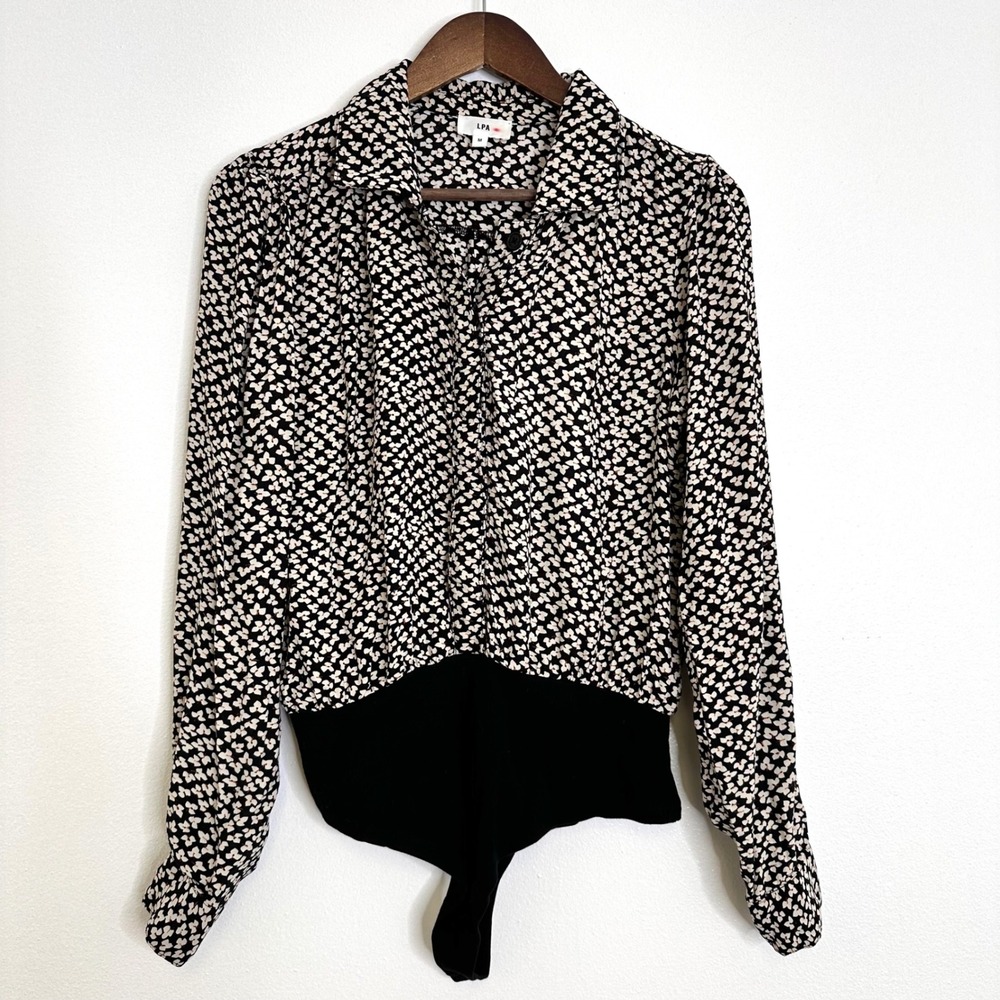 LPA Floral Blouse Bodysuit Black Sizeβ M
